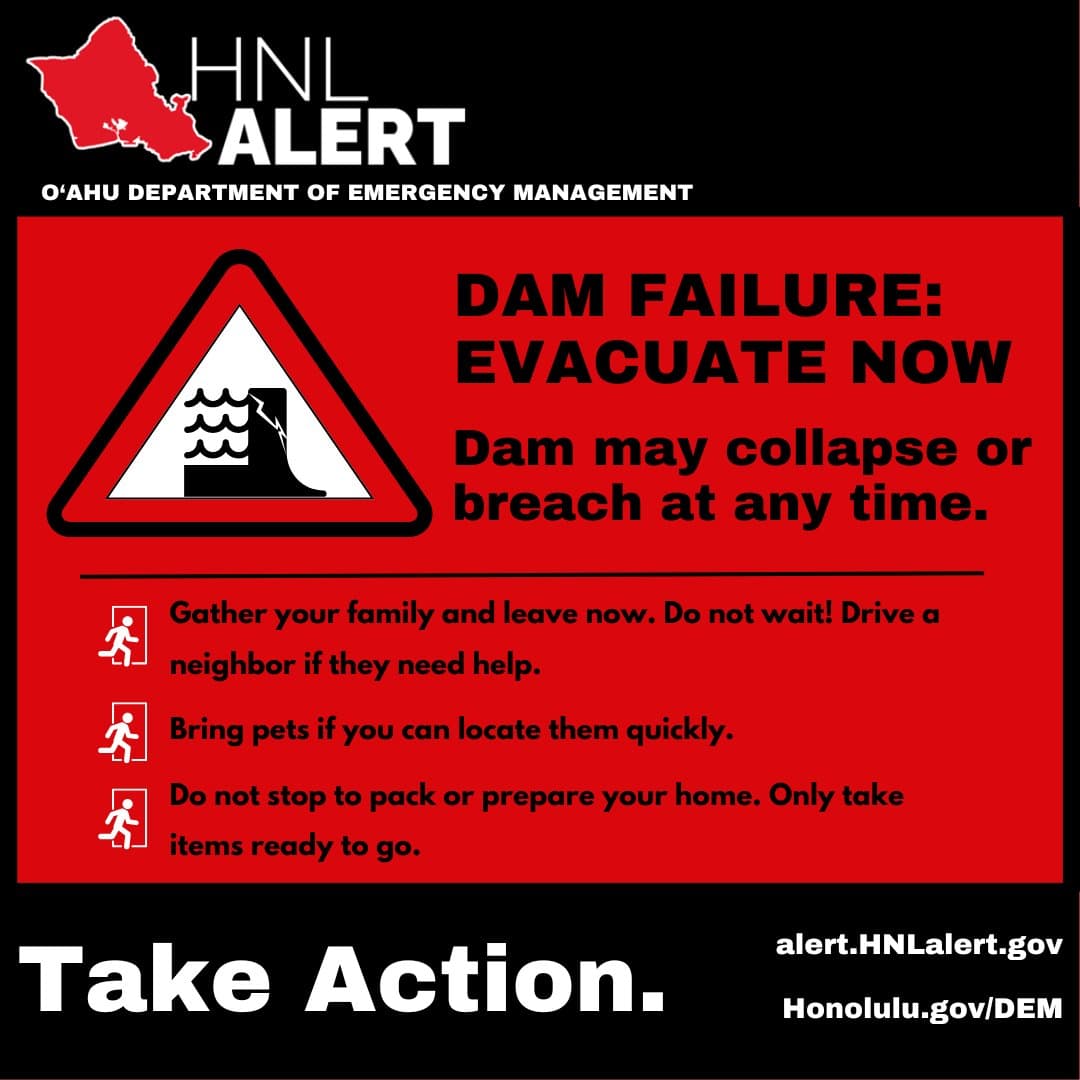 Honolulu Department of Emergency Management orders evacuations as Wahiawā Dam spills, Oʻahu faces catastrophic floods.
