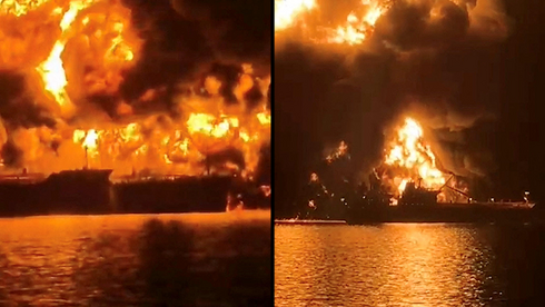 Moment huge explosions tear through oil tankers after Iran’s bomb boats hit ships as crews scramble to escape inferno